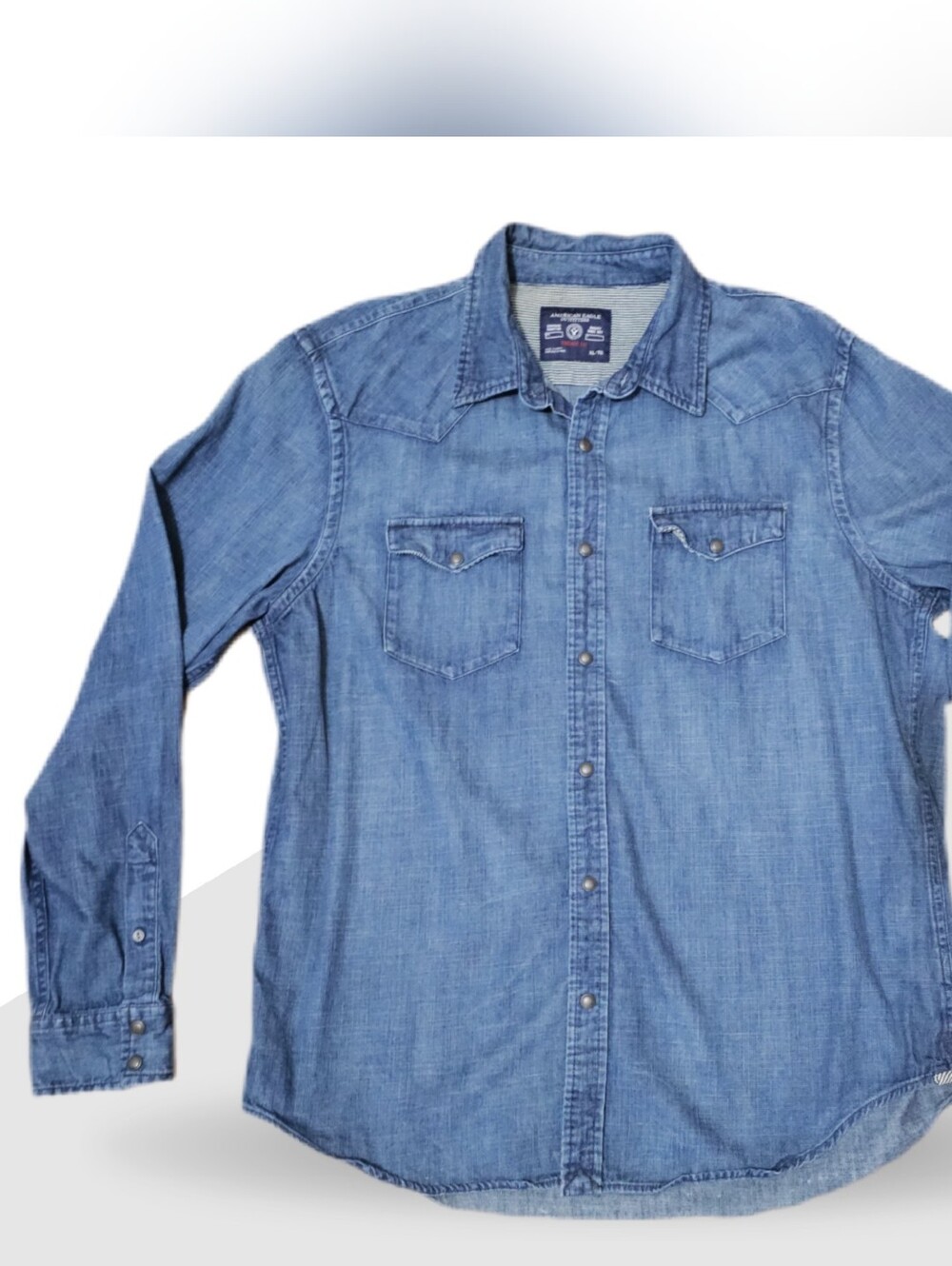 American Eagle Outfitters Light Blue Denim Button-Down Western Shirt